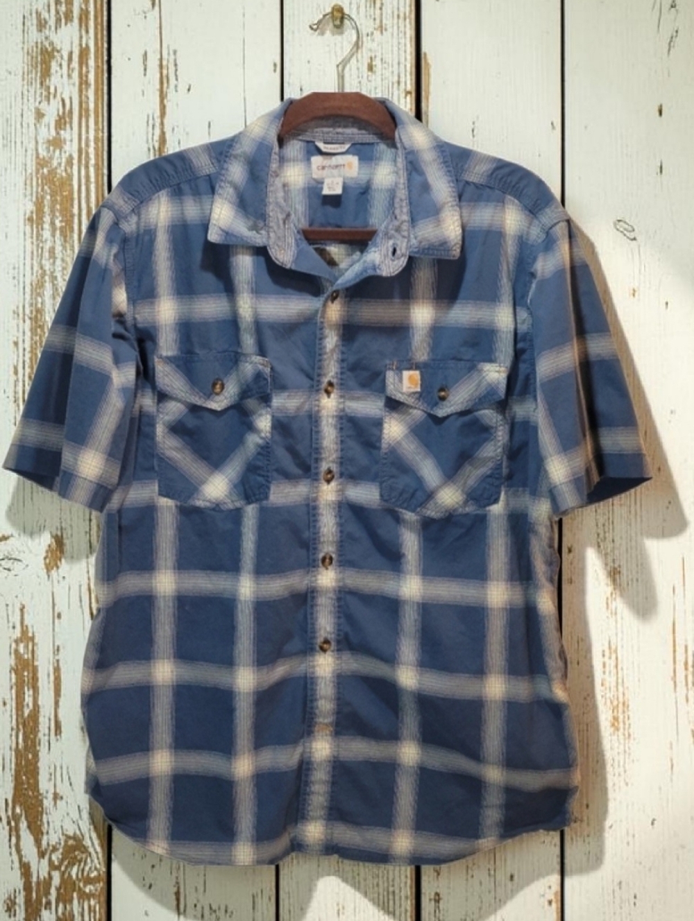 Carhartt Size-Large Men's Blue Plaid Button-Down Shirt